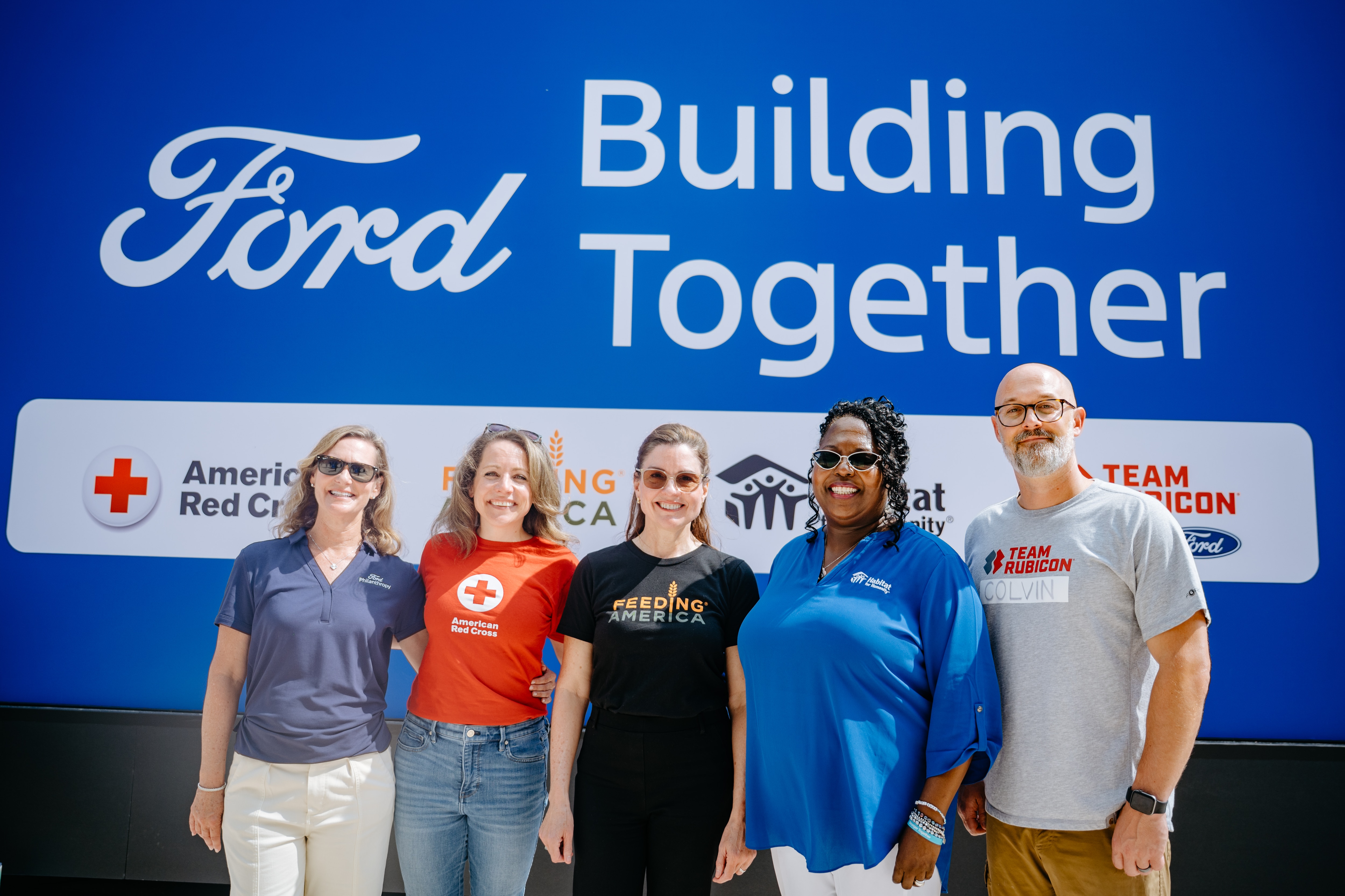 Ford Building Together brings the full power of Ford — our people, our vast dealer network, our products, and our philanthropic commitment — to support the critical work of four national nonprofits: American Red Cross, Feeding America, Habitat for Humanity, and Team Rubicon.